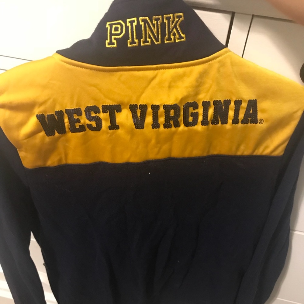 PINK WVU Navy and Gold Half Zip Pullover